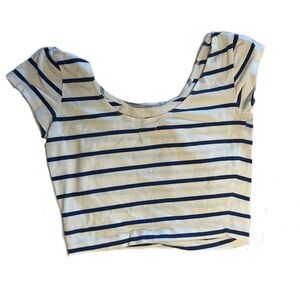 White and Blue Striped Crop Top